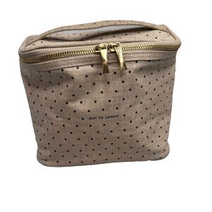 Kate Spade Out To Lunch Lunch Tote Tan Black Polka Dot Gold Zip Top Handle
